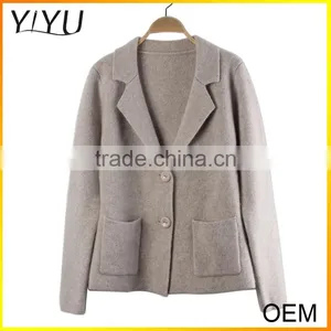 Wholesale 2016 Women Tailored Collar Long Sleeve Button Down Knit Cashmere Cardigan With Pocket thumbnail-1