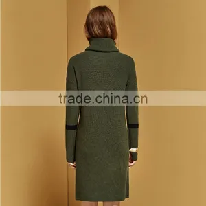 2017 Fashion Design Ladies Green Color Turtleneck Sweater Dress thumbnail-2