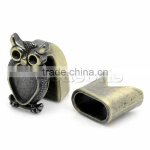 Bracelet End Bar Clasps With Slider For Leather Rope Bracelet Halloween Owl Cabochon Antique Bronze 19x12mm 13x13mm,5 Sets thumbnail-1