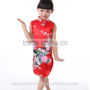Children Girl Dress Beautiful Girl Elegant Peacock Printing and Short Sleeve Dress thumbnail-2
