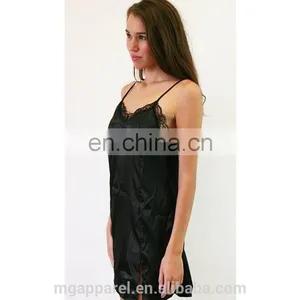 Buttery Soft Adjustable Straps Flattering Slit Lace Satin Chemise Woman Sleepwear thumbnail-2