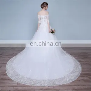 HS1624 2017 Bling Wedding Dress China Long Train Sequined Appliqued Embroidery Bridal Ball Gown thumbnail-3