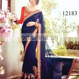 Latest Blue Color Indian Saree/Shari/Sari for Party Wear thumbnail-1