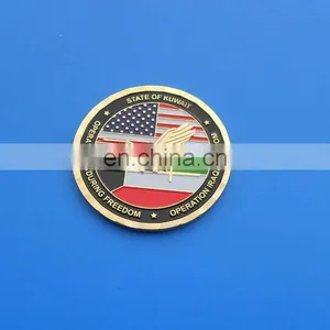 State of Kuwait and United States Flag Enamel Gold Coin thumbnail-2