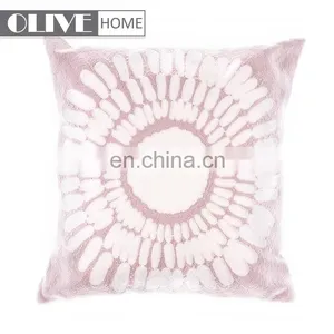 2018 High Quality Crocheted Sofa Embroidery Flower Design Pink Cushion With Invisible Zipper thumbnail-1