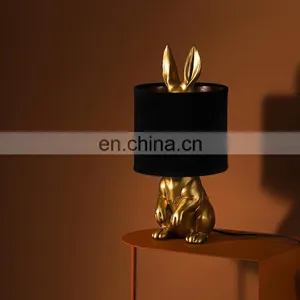 Wholesale High Quality Unique Design Rabbit Animal Shape Polyresin Desk Light Saving Energy Home Decor Resin Table Lamps thumbnail-1