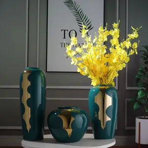 Nordic Simple Gild Creative Art Green Ceramic Plant Vase For Dining Room Outdoor Indoor thumbnail-3