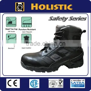 6 Inches Black Leather Steel Toe Cap Military Boots With Zipper thumbnail-1