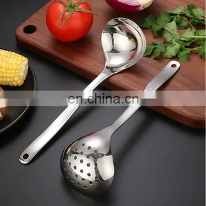 7 Inch Long Handle Stainless Steel Hanging Hot Pot Scoop Kitchen Cooking Spoon Soup Ladle Colander Spoon thumbnail-1
