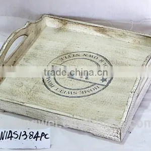 Wholesale Antique White Wooden Tray Wood Plate Shabby Chic Style thumbnail-1