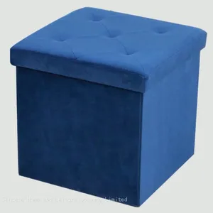 Foldable Storage Velvet Ottoman thumbnail-1