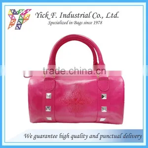 Fashion Fancy With Embossed Logo Pink PU Mini Boston Bag Handbag thumbnail-1