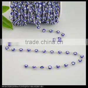 LFD-0022C ~ Wholesale 6MM Rosary Style Chains in Deep Blue Color - Evil Beaded Wire Wrapped Beaded Chain Jewelry Making thumbnail-4