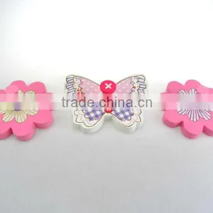 Decorative Wooden Flower and Butterfly Hang Wall Hooks Three Pieces Set of 3pcs for Kids thumbnail-1