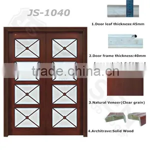 Guang Dong Modern Double Swing Wood Glass Door Design thumbnail-2