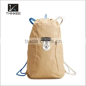 Custom Your Logo Khaki Polyester Gym Bag Drawstring Backpack thumbnail-1