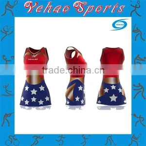 Hot Sale Netball Dress Design Color Red and Blue With Gold Star thumbnail-1