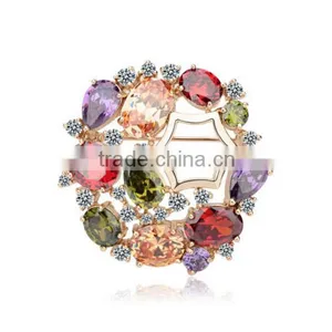 Platinum Plated Luxurious Multi Color Round Brooch With AAA+ Cubic Zircon Micro Pave Setting for Women and Men in 4 Colors thumbnail-1