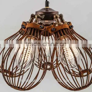 Vintage Loft Warehouse Rust Cage Chandelier 5 Edison Lights thumbnail-4