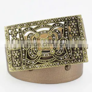 2015 Vintage Style Women's Fashion PU Brand Belt With Rhinestone Square Shape Buckle thumbnail-2