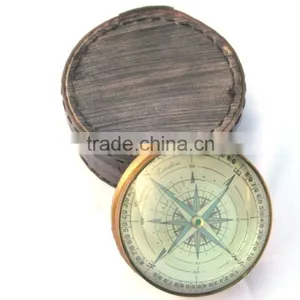 Antique Vintage Solid Brass Compass With Leather Case 13517 thumbnail-1