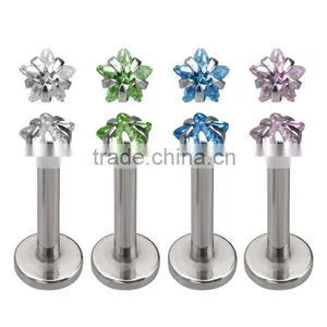 316L Internally Threaded Flat Back Labret Stud With Prong Set Star Gem thumbnail-1