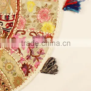 White Beige Round Cushions Indian Meditation Floor Pillows Decorative Table Cloth and Mats thumbnail-2