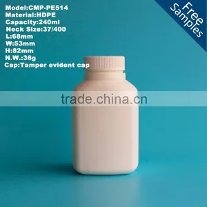 8 oz Plastic HDPE Square White Medicine Pill Bottle, Pharmaceutical Capsule Bottle With Tamper Evident Cap thumbnail-1