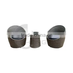 Waterproof Circular PE Rattan Chairs With End Table thumbnail-1