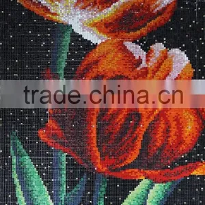 Red Fower Vitreous Glass and Imitation Gold Mosiac Tile Wall Mural Patten thumbnail-1