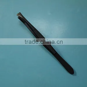 MJ-108 8.9cm Carbon Steel Black Colored Plated Beauty Eyebrow Tweezers thumbnail-1