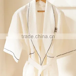 White Hotel Waffle Bathrobe Shawl Collar With Piping Robe thumbnail-1