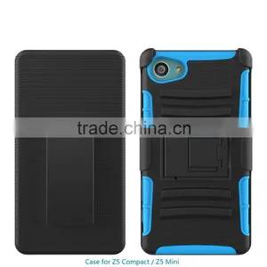 Mobile Phone Soft Silicone Hard PC Belt Clip Kickstand Hard Case Cell Phone Accessory for Sony Xperia z5 Compact Factory Price thumbnail-1