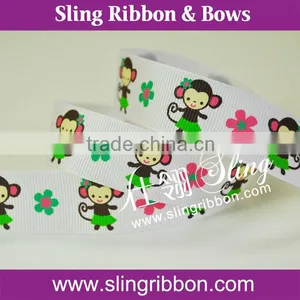 Lovely Monkey Character Printed Grosgrain Ribbon For Sales thumbnail-1