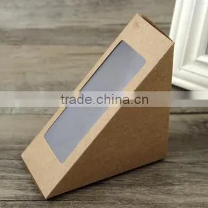 Brown Custom Logo Design Triangle Paper Sandwich Box With PP Window thumbnail-1
