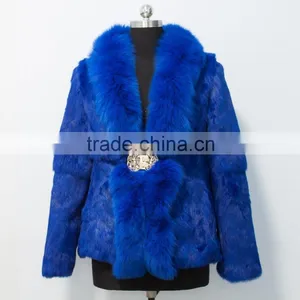 2015 New Arrival Rabbit Fur Coat With Fox Fur Collar for Women thumbnail-1