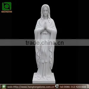 Hand Carved White Marble Virgin Mary Garden Statue thumbnail-1