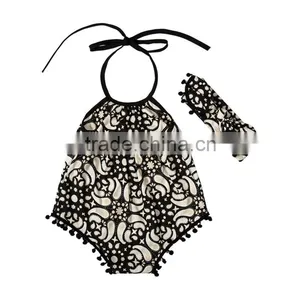 Baby Romper With Pompom And Headband.Summer Children Clothes.Floral Decoration. thumbnail-4