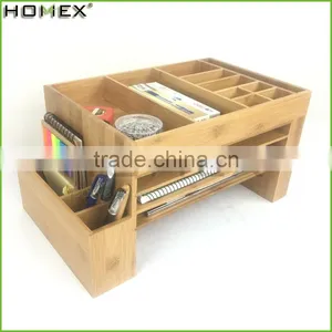 Bamboo Desktop Supplies Caddy School Stuff Storage Organizer Homex-BSCI Factory thumbnail-1