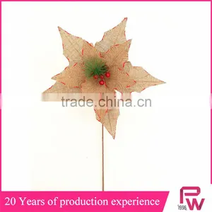 New Products to Sell Artificial Burlap Poinsettia Flowers for Sale for Christmas Decor thumbnail-1