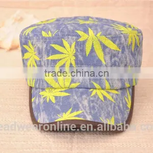 Colorful Maple Leaf Printed Denim Military Caps and Hats thumbnail-3