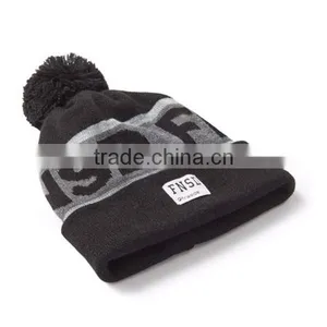 Acrylic Custom Knitted Pom Beanie Hat With Custom Label thumbnail-3