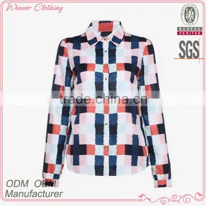 New Ladies' Fashion Long Sleeves Allover Print High Quality and Direct Manufacture Ladies Basic Blouse thumbnail-1