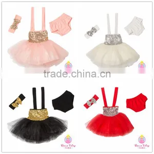 Baby Girls Cotton Sequin Halter Dress Set Girls Party Wearing Dress thumbnail-1