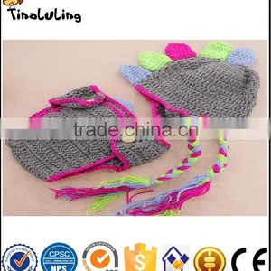 Tinaluling Grey Dinosaur Crochet Newborn Photography Props Knitted Beanies Costume Set thumbnail-2
