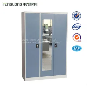 Bedroom Furniture 3 Door Metal Wardrobe With Mirror Locker Almirah Steel Storage Cabinet thumbnail-1
