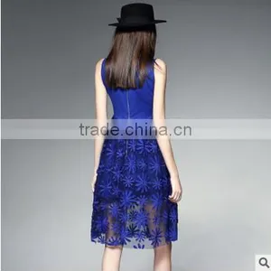 F20051A Round Neck Sleeveless Dress Embroidered Gauze Women Dress thumbnail-2