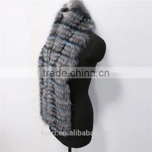 Super Long 150cm Winter Trendy Real Fox Fur Scarves Long Fox Fur Muffler Black and White Striped Fox Fur Scarf Zebra Scarves thumbnail-5
