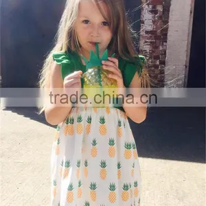 Pineapple Print Girls Pinny Dresses Summer Dress Newbron Frill Baby Frock Designs thumbnail-1
