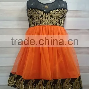 Orange Color With Benaras Design at Neck and Border at Bottom Anarkali Salwar Kameez Sizzling Girls Ready Made thumbnail-1